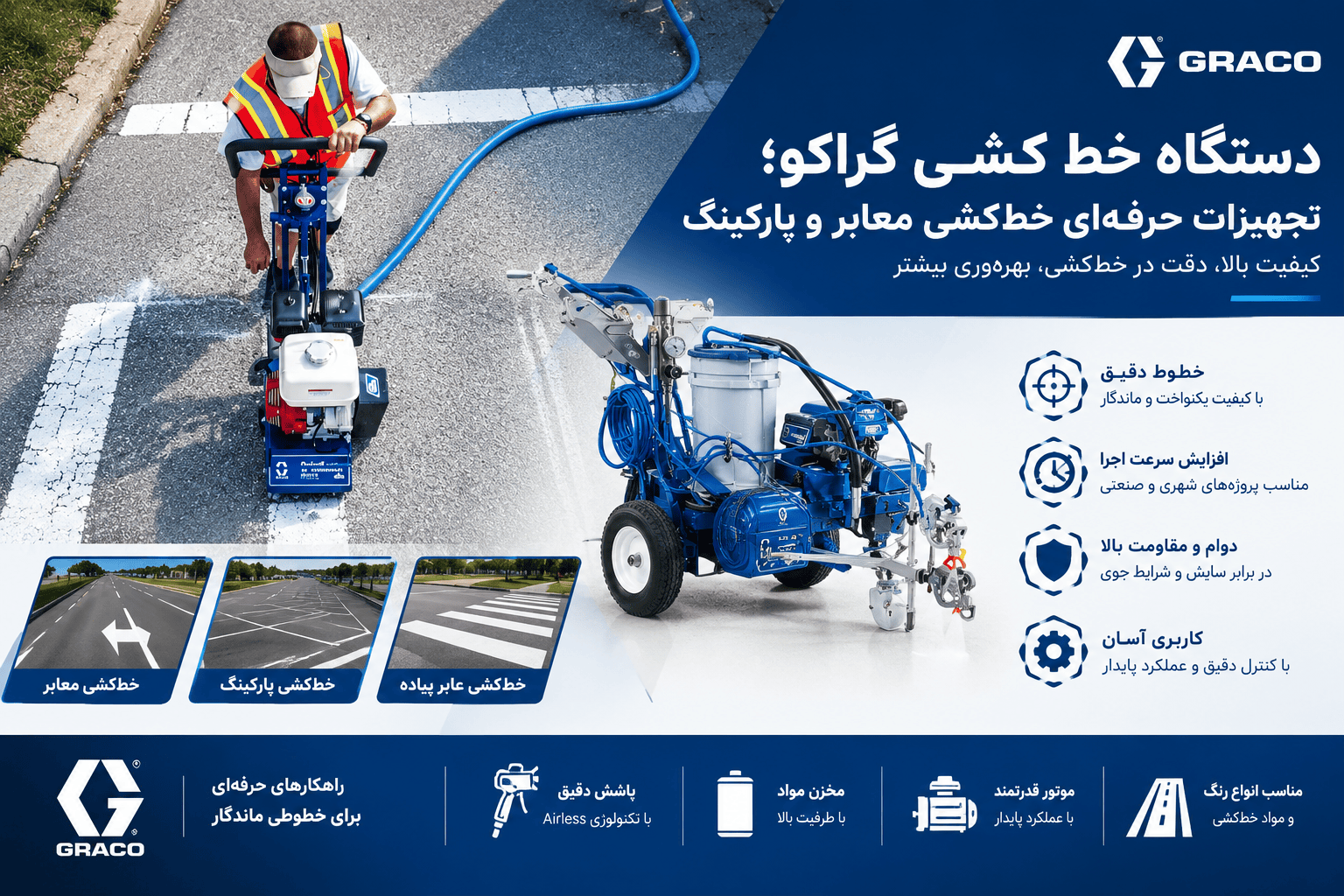 دستگاه خط کشی گراکو برای خطکشی معابر، پارکینگ و مسیرهای عبور